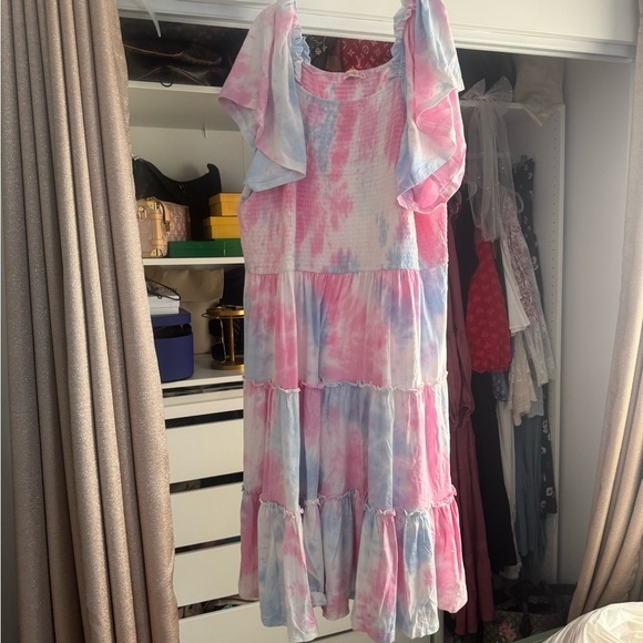 Ivy City Co Pink and Blue Midi Dress - Picture 5 of 9